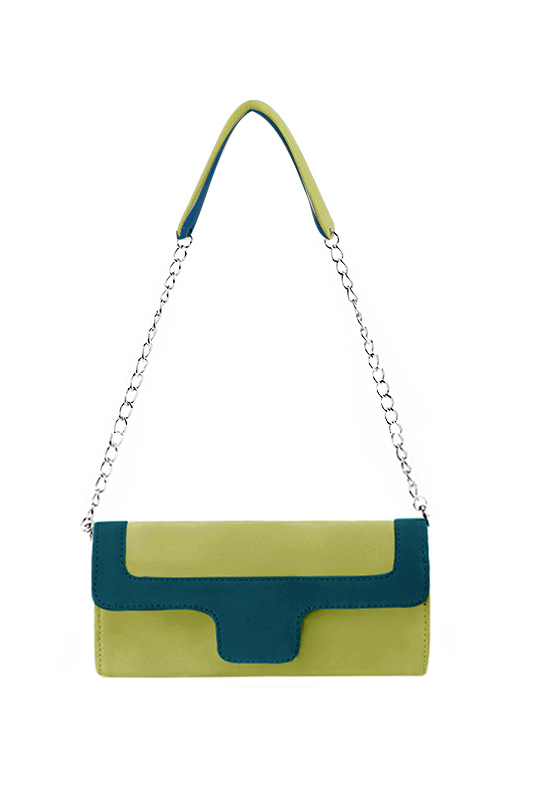 Pistachio green and peacock blue women's dress clutch, for weddings, ceremonies, cocktails and parties. Top view - Florence KOOIJMAN